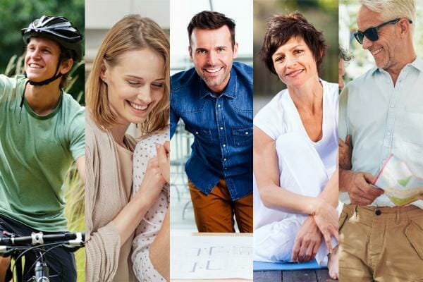 composite image of 5 people of different ages