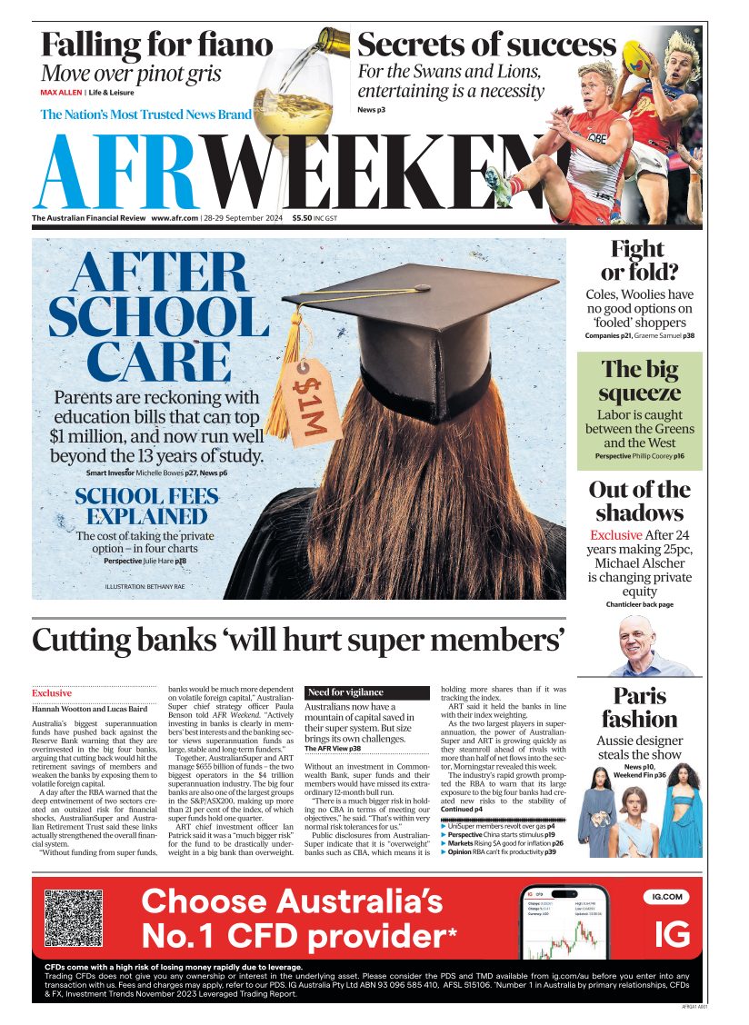 AFR weekend edition School costs article with Elliot